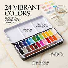 24 Colors Solid Watercolor Paint Set With Brush & Mixing Palette - Professional Portable Painting Kit For Artists, Beginners & Students - Sets - View 2