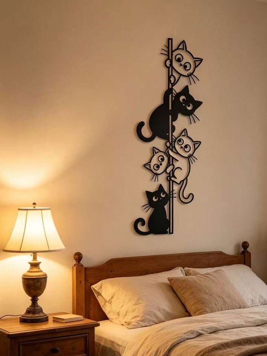 Metal Iron Art Climbing Cat Wall Decor Funny Cat Pole Metal Sign Pet Lover Gift - Black - View 1