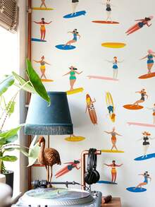 ihomeli 1 Roll Surfer Wallpaper, White Soul Surfer Self-Adhesive Wallpaper, Waterproof Roll, Easy To Apply, Decorative Wall Sticker, Suitable For Room, Bathroom, Kitchen, Cabinet And Other Home Surface Wall Renovation - Multicolor - View 1