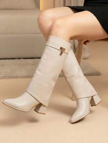 Women Knee-High Boots - Latte - View 2