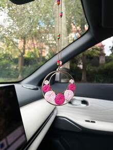 Creative Circular Flower Car Hanging Ornament, Creative Car Rearview Mirror Decorative Pendant, Car Interior Hanging Accessory - A - View 7