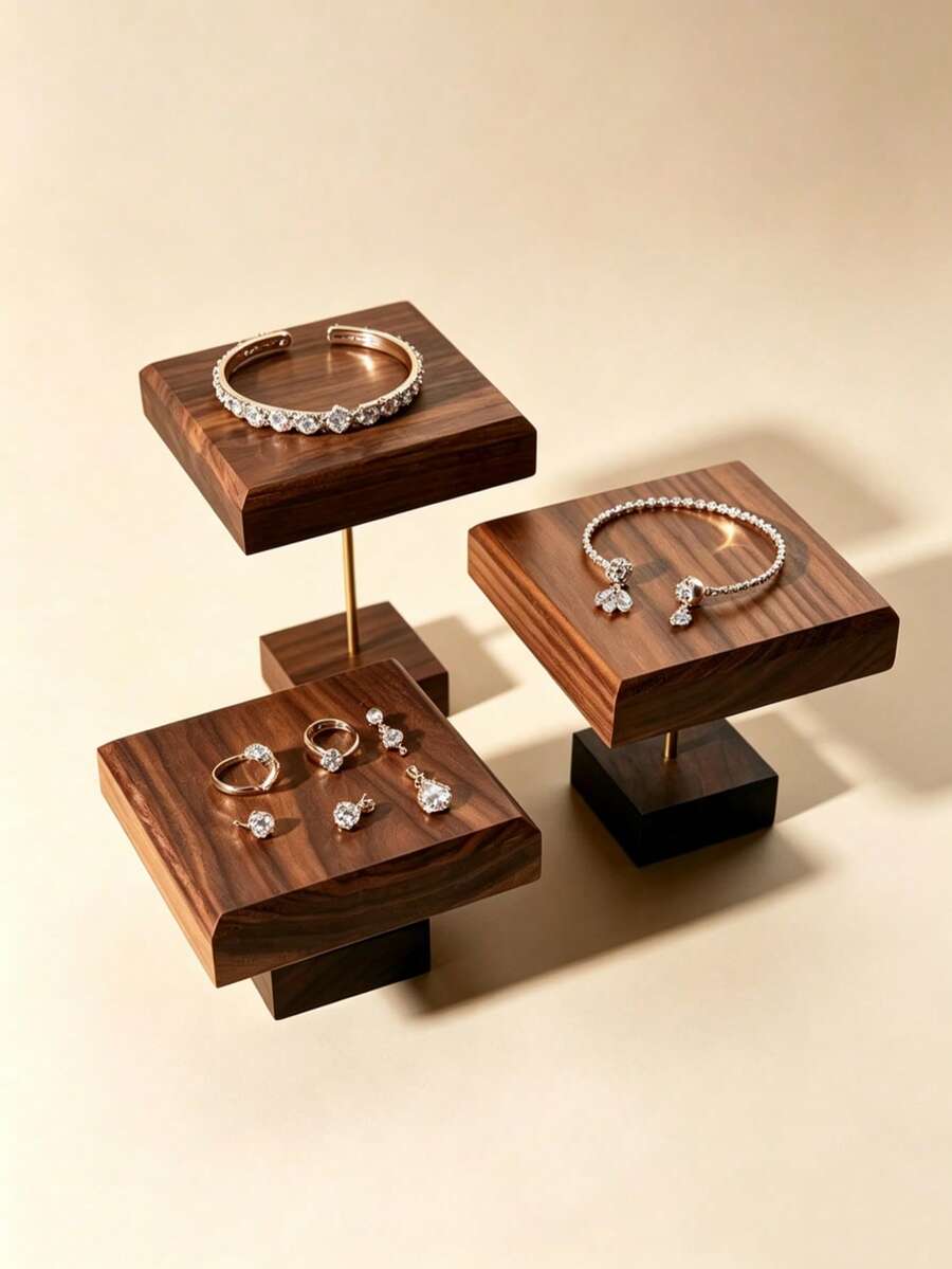 Walnut Floating Display Stand, Storage Rack For Jewelry, Cosmetics, Perfume, Dolls, Models, Desktop Display, Photography Props, Available In Small, Medium, Large Sizes - Multicolor - View 1