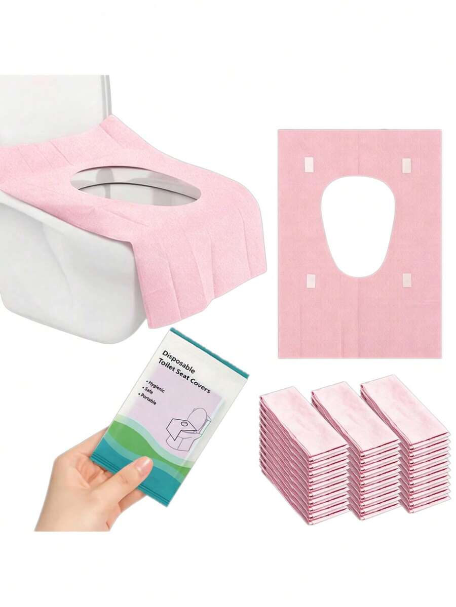 10pcs Pink Disposable Toilet Seat Covers, 10pcs Per Pack, Total 1Pack, Convenient To Carry, Wide And Extended - Virgin Pulp And PE Film Material, Adhesive Backing For Firm Adhesion, Essential Travel Accessory, Suitable For Public Restrooms - Pink - View 1