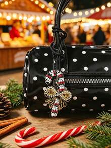 1pc Christmas Style Christmas Sock, Reindeer, Christmas Candy Pattern Rhinestone Bag Charm, Handmade Sewn Rhinestone Christmas Bag Decoration - Multicolor - View 6