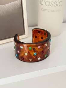 1pc Fashionable Retro Colorful Rhinestone C-Shaped Resin Bracelet, Cute Vacation Fresh Highly Attractive Women's Bangle - Bracelet - View 5