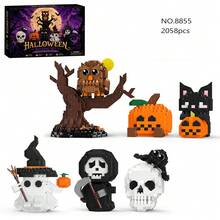 2058PCS Halloween Toy Building Blocks Set, 6 Styles Action Figures Building Blocks Diamond Bricks, Micro Particle Building Blocks, Model Assembly Toy, Owl, Pumpkin Suitable For Halloween Decoration, Halloween Gift Box, Gift - Multicolor - View 2