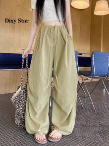 Loose Cargo Casual High Waist Wide Leg Pants For Women - Khaki - View 3