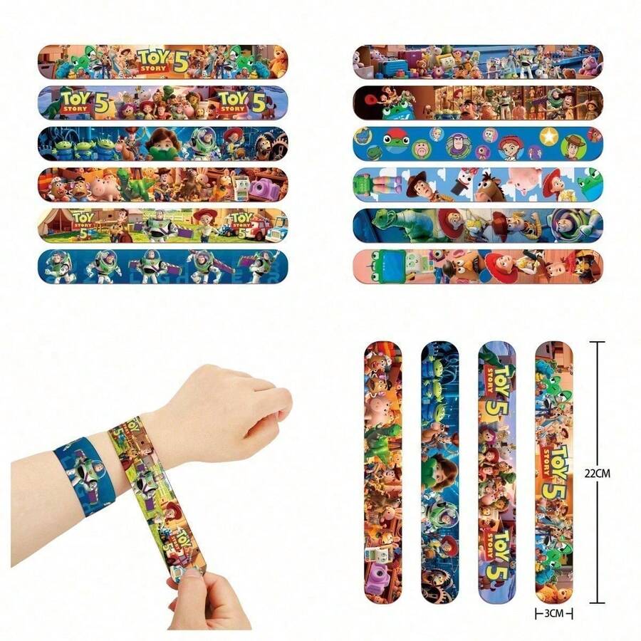 asmodee 12pcs Toy Story Buzz Lightyear Woody Slap Bracelets PVC Wristbands, Halloween Christmas Costume, Party Favors (2 Styles Randomly Sent) - A - View 1