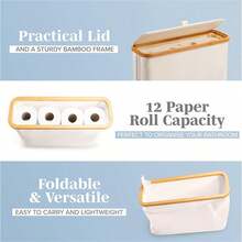 1pc Toilet Paper Storage Box, Roll Paper Holder, Tissue Rack, Foldable Bathroom Accessory, Laundry Basket, 600D Oxford Fabric, Non-Slip Base, Toilet Paper, Roll Paper, Toy Storage, Suitable For Halloween, Christmas, Bathroom Accessory - Multicolor - View 5