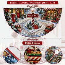 1件雪村圖案聖誕樹裙，優雅配色節日裝飾，5種尺寸，中性節日禮物，適用於居家與派對聖誕裝飾 - 雪地村莊 - 查看 10