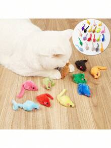 1pc/12pcs Colorful Small Mouse Cat Interactive Self-Entertainment Toy Cat Toy Pet Toy Random Color Pet Accessories Pet Toy - Multi-color - View 2