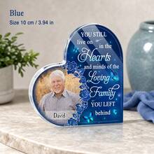 1pc Custom Heart‑Shaped Acrylic Photo Memorial Plaque, Personalized Photo And Text Remembrance Keepsake, Butterfly Floral Bereavement Sympathy Desktop Condolence Gift For Loss Of Loved One - Multicolor - View 11