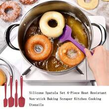 4pcs Silicone Scraper Set, Heat Resistant Non-Stick Spatula, Home Baking Scraper, Baking Mixing Cream Spreader, Kitchen Gadget - Black - View 3