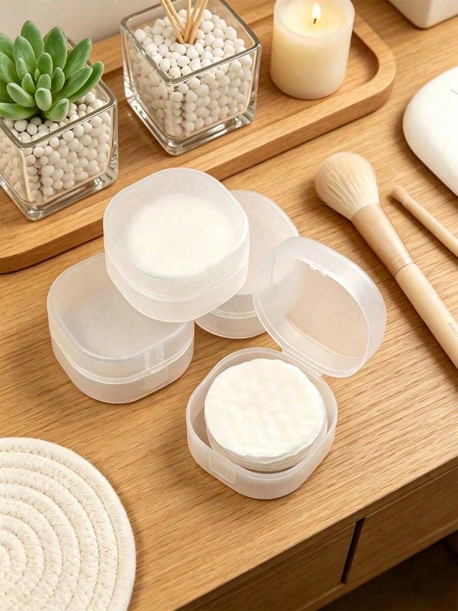 5PCS Small Transparent Plastic Round Storage Box - Portable Makeup Pad And Cleaning Product Storage Box, Sealed Travel Design, Suitable For Brushes, Balls, Beads, Etc. Bathroom And Vanity Storage, Makeup Remover Storage Box, Smooth Surface - Multicolor - View 1