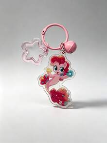 MY LITTLE PONY Collectible Cartoon Mermaid Pony Acrylic Keychain, Glitter Sequin Bag Charm Pendant With Bell And Star Frame, Multi-Functional Decorative Accessory For Handbags, Backpacks, Car Keys, Ideal Daily Gift Ornament - A - View 15