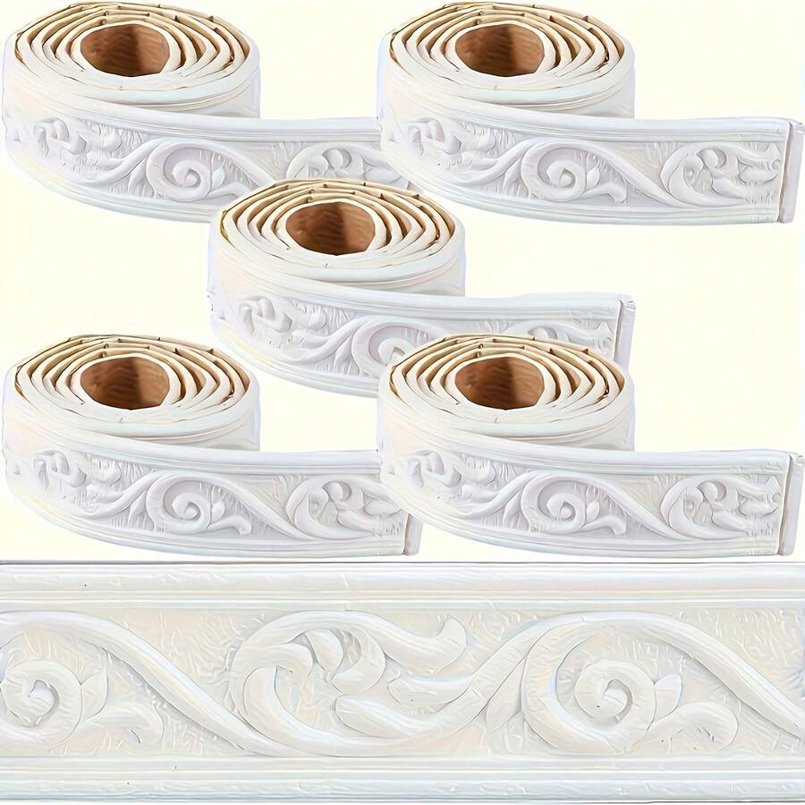 5 Rolls 3D Flexible Foam Decorative Wall Sticker Set, Crown-Shaped Self-Adhesive Wall Sticker, 6cm Wide, 1 Roll = 2.3m, Self-Adhesive Baseboard, Decorative Wallpaper Edge Trim With Backing - Multicolor - View 1