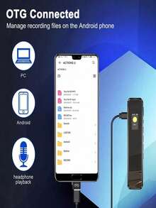 數位錄音筆，具備播放功能、降噪、高音質、MP3音樂播放器，380mAh可充電電池，適用於講座與會議，不含記憶卡 - 無 - 查看 5