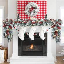 1/20pcs 6ft Artificial Christmas Pine Wreath, Winter Greenery Garland, Suitable For Holiday Season Fireplace Mantel, Table Runner, Centerpiece Decor - White Green - View 1
