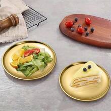 Gold Stainless Steel Round Serving Plates, Mirror Polished Stackable Metal Dishes For Wedding Party Picnic BBQ Daily Family Use - 2pcs(26cm) - View 4