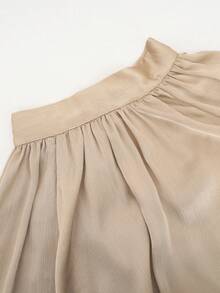 Women's Satin High Neck Blouse, Ruched Collar Lantern Long Sleeve Loose Casual Commute Top - Champagne - View 8