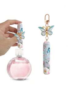 1/2/4pcs Crystal Butterfly Pendant Perfume Spray Bottle With Keychain, Floral Butterfly Print Pattern Makeup Bottle, Women's Bag Charm, Bottom Fillable Perfume Refill Tool, Birthday Gift, Holiday Gift, Suitable For Travel, 5ml - Multicolor - View 5