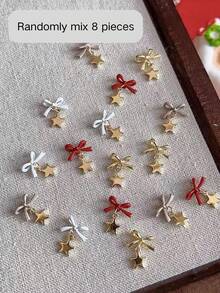4/8pcs Christmas Atmosphere Nail Charms, Exquisite Hanging Nail Art Accessories, Bow And Star Pendant Design, Available In Red, White, Light Brown, Gold, Small And 3D With Dynamic Feel, Suitable For Christmas Theme Nail Art - Multicolor - View 9