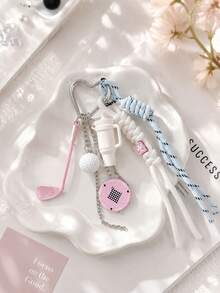 1pc,Cute Tennis Sports Bag Charm, Pink Heart Keychain With Tennis Racket & Ball, Y2K Phone & Backpack Pendant, Aesthetic Gift For Girls - Multicolor - View 7