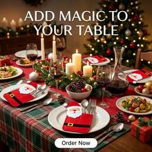 4pcs Set, Cute Christmas Placemats, Tableware Storage, Santa Claus, Reindeer, Snow And Gingerbread Man Designs, Christmas Tableware Holder, Placemat, Silverware Pocket, Party Table Decoration, Adding Color To Your Holiday Party Table - Multicolor - View 3