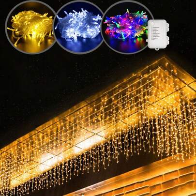 Christmas Decorative String Lights, Warm White & Colorful LED Icicle Lights, 8 Lighting Modes, AA Battery Powered Fairy Lights, Birthday Wedding Party Background Decoration, Room Bedroom Balcony Fence Window Hanging Decorative String Lights, Halloween Christmas Atmosphere Decorative Lights (Batteries Not Included)
