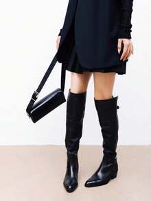Women's Tall Over-The-Knee Boots, Thick Sole Suede High Shaft Boots For Autumn/Winter, Wide Calf - Black - View 2