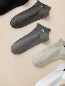 10 Pairs Unisex Minimalist Style M Letter Design Short Socks, Suitable For Sports And Casual Wear [1/3/5/10 Pairs] - Multicolor - View 6