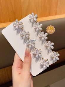 10/20/30pcs Random Mixed Color Alloy Crystal Flower Hair Clips Set, Exquisite Camellia Mini Claw Clips, Children Side Hair Bangs Hair Accessories, Suitable For Daily, Party, Vacation Braiding - Multicolor - View 9