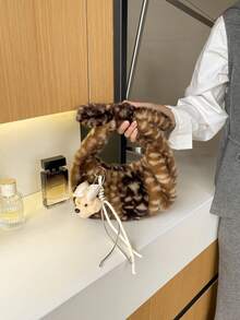 Cute Fuzzy Fashion Commuter Shoulder Crossbody Bag - Coffee - View 4