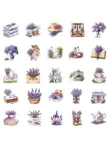 50 buah Stiker Transparan Lavender, Perlengkapan Scrapbooking, Desain Kreatif & Cantik, Cocok untuk Casing Ponsel, Tablet, Laptop, Ponsel, Koper, Mobil, Buku Catatan, Helm, Gitar, Skateboard, Kotak Penyimpanan, Komputer - 50 buah - View 3