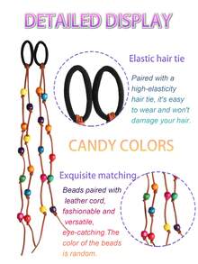 Colorful Beaded Candy-Colored Braided High-Elasticity Hair Tie, Cute Dopamine Hair Rope, Suitable For Girls To Wear Daily And On Holidays - Multicolor - View 2