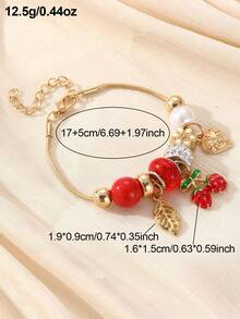NAIZHU 1/3pcs Kids Fashion Gold Luxury Flower Strawberry Heart Pendant Bracelet Suitable For Daily Wear And Party - Red - View 5