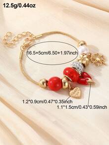 NAIZHU 1/3pcs Kids Fashion Gold Luxury Flower Strawberry Heart Pendant Bracelet Suitable For Daily Wear And Party - Red - View 7