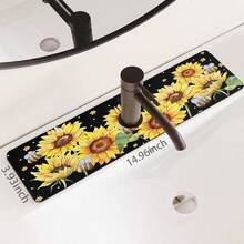 1pc Sink Faucet Absorbent Mat, Autumn Faucet Pad, Sunflower Pattern, Drainage Mat, Suitable For Kitchen, Bathroom Sink, Countertop, Drainage Mat, Diatomaceous Earth Material, Trimmable, Quick-Drying Mat - Multicolor - View 14