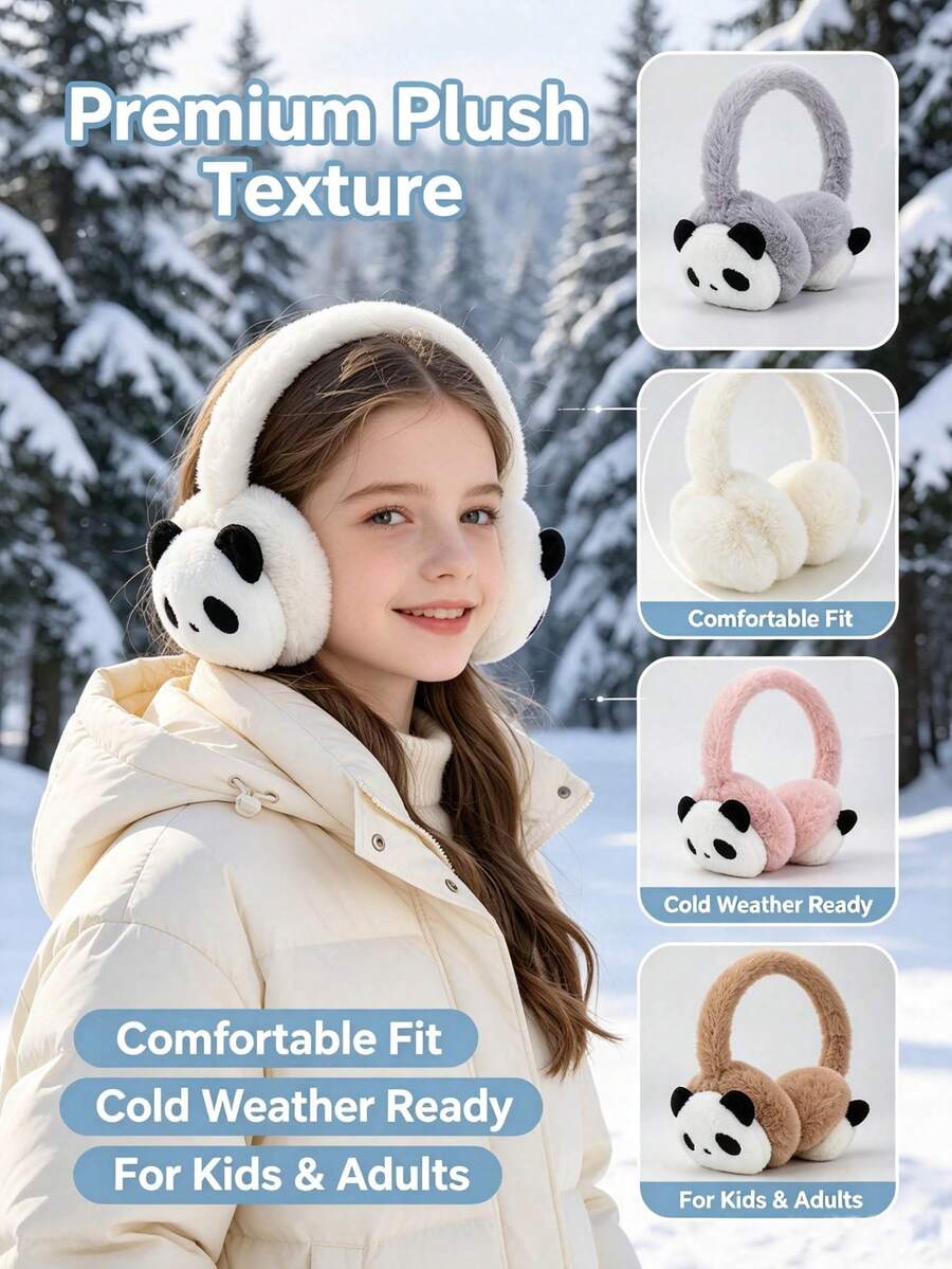 Foldable Panda Plush Kids Warm Earmuffs, Girls Autumn/Winter Outdoor Anti-Freeze Ear Warmers - Multicolor - View 1