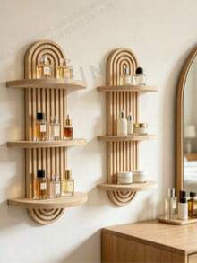 3-Tier Bohemian Style Wall Shelf - Curved Shelves, Colorful Candle Holders & Storage Rack, Multi-Functional Decor Suitable For Bedroom, Kitchen, Living Room, Bathroom, Multi-Purpose Organizer | Bohemian Home Decor | Natural Wood Appearance - Wood Color - View 5