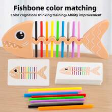 Fish Bone Color Matching Educational Peg Toy, Toddler Color Recognition Logic Sorting Desktop Game, Double-Sided Multi-Difficulty Task Cards, Educational Early Learning Teaching Aid, Develop Fine Motor Grasping Skills, Improve Observation And Concentration, Parent-Child Interactive Fun Challenge, Durable Drop-Resistant Plastic, Children's Educational Play Gift - Multicolor - View 3
