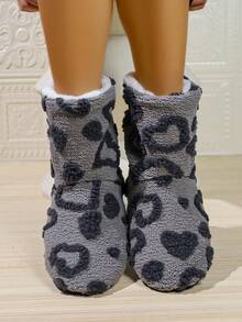 Warm Jacquard Heart Pattern Women's House Slippers, Lightweight Soft Sole Indoor Women's Slippers Boots - Grey - View 5