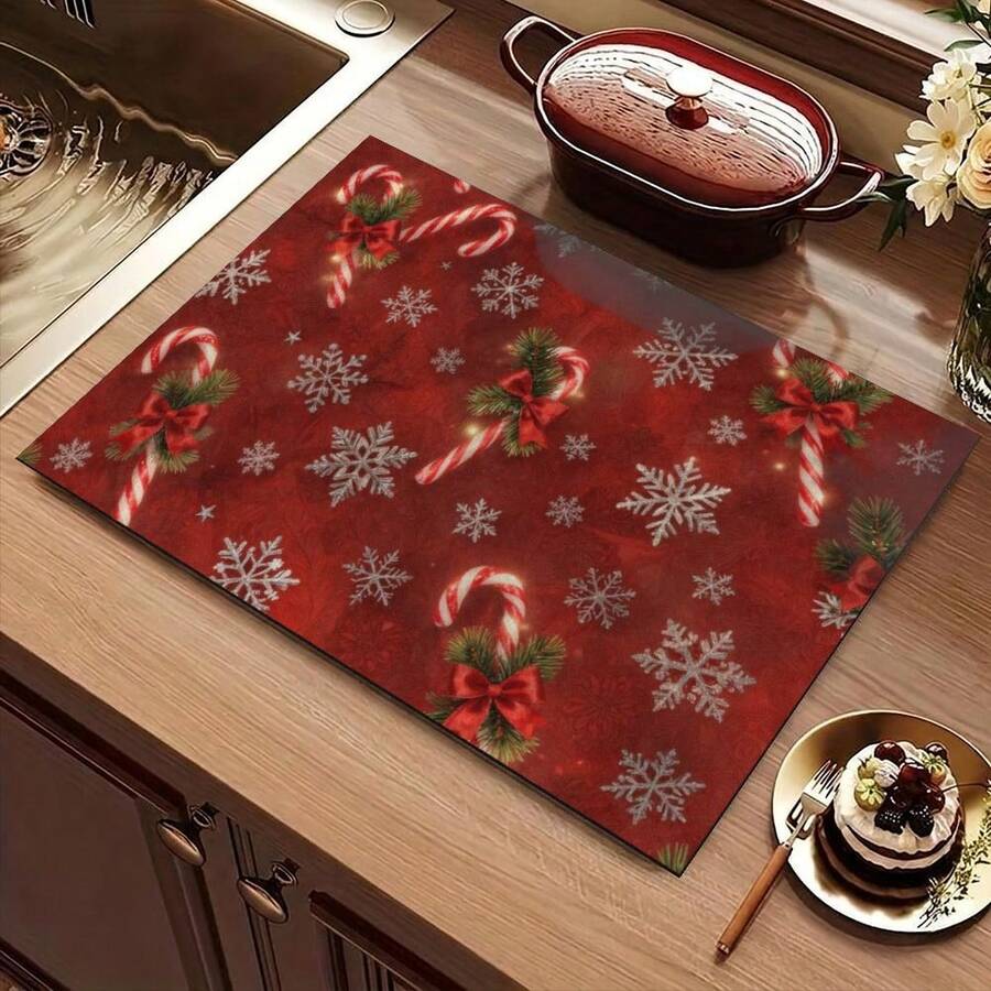 1 Buah Keset Selamat Datang Tema Natal, Karpet Kecil Penyerap Diatomit, Keset Lantai Anti Selip untuk Kompor, Mesin Kopi, Air, Bar, Meja, Dekorasi Rumah Natal Halloween, Keset Dalam dan Luar Ruangan untuk Pintu Depan dan Area Dapur