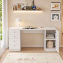Desk Made Of Wood With 4 Drawers With Storage With Drawers White For Home Office And Study - White - View 4