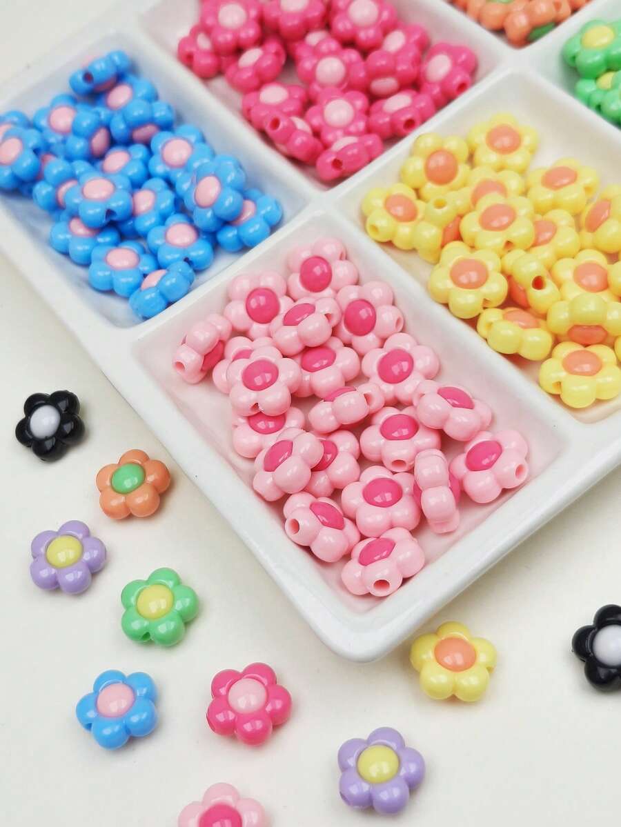 20pcs Sweet Cute Colorful Flower Beads DIY Jewelry Making And Decoration Beads For Phone Chain, Keychain, Necklace - Solid Color Floral - View 1