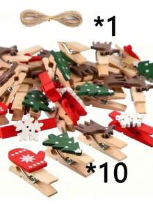10/15pcs Wooden Christmas Clips Set, For Hanging Photos, Wedding Decor, Party Gifts, Christmas Tree, Gloves, Reindeer And Snowflakes, No Power Needed Multi-Functional Holiday Decoration, Suitable For Easter And Christmas - Multicolor - View 11