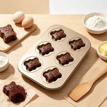 6-Cavity Bear Cake Mold, Carbon Steel Nonstick Baking Pan, Cartoon DIY Kitchen Bakeware For Home - Gold - View 6
