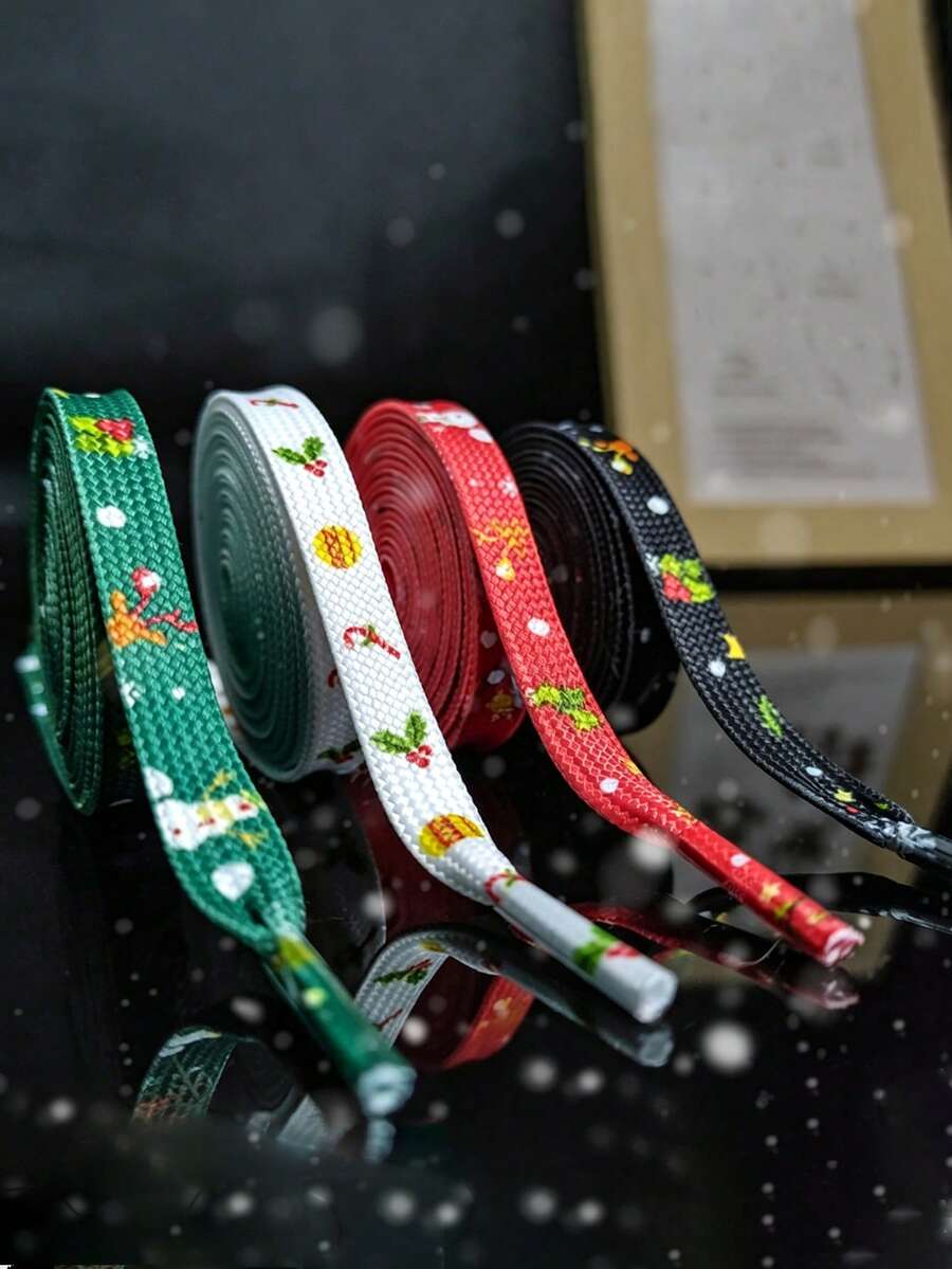 Tali Sepatu Pipih Motif Acak Natal untuk Sepatu Olahraga, Sepatu Sneaker, Pengganti Tali Sepatu Warna-warni, Tali Sepatu Kasual Luar Ruangan, Tali Sepatu Kepang Poliester - MultiWarna - View 1
