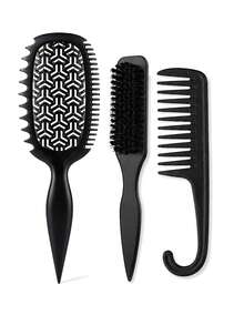 Curly Hair Smoothing & Styling Brush Set, Vented Curl Defining Brush, Wide Tooth Hook Comb & Pointed Tail Styling Brush For Curly Wavy Coily Hair, Sectioning, Shaping, Daily Hair Styling, Home Travel Use, Multi-Color Options - Multicolor - View 11