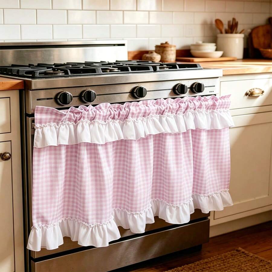 1pc Cloud Lace Plaid Curtain, Multi-Color Selection, Soft Lace Design For Minimalist Premium Home Decor - Pink - View 1